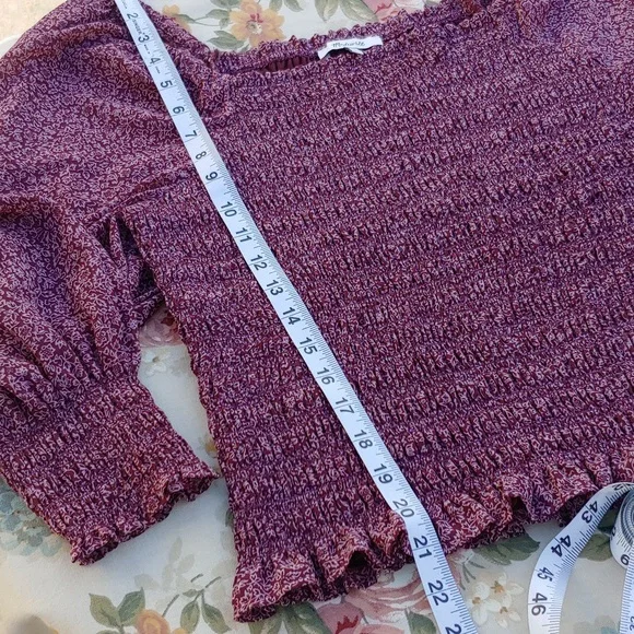 Madewell Smocked Women's Peasant Chiffon Top in Burgundy size Large - Picture 12 of 14